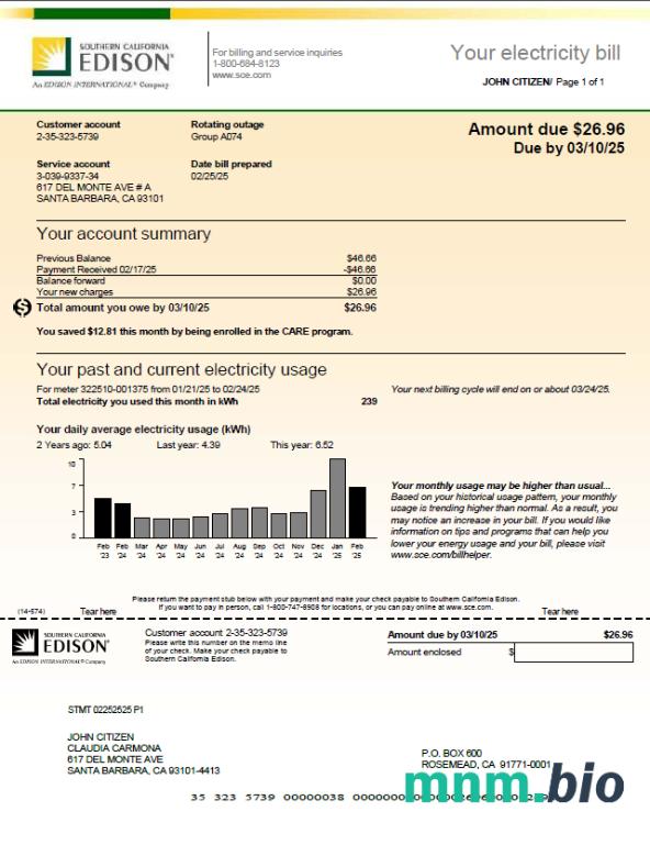 USA Southern California Edison rachunek za media szablon w formacie Word i PDF, Wersja 2